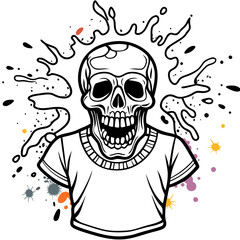 Vibrant Human Skull Vector Design with Color Splash on White Background art vector illustration