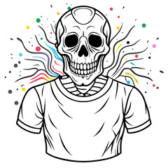 Vibrant Human Skull Vector Design with Color Splash on White Background art vector illustration