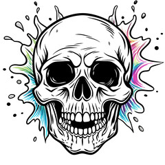 Vibrant Human Skull Vector Design with Color Splash on White Background art vector illustration