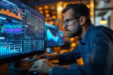 Fototapeta premium Computer Dashboard Displaying Financial Key Performance Indicator Data and Profit Metrics
