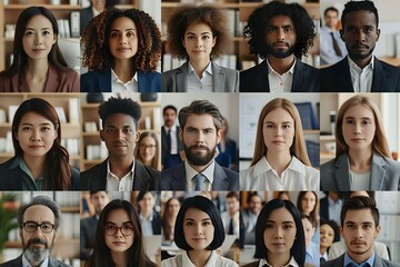 Professional Headshot Avatars of Business Professionals in a Group Video Conference Meeting