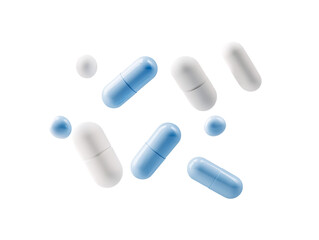 a group of pills floating in the air