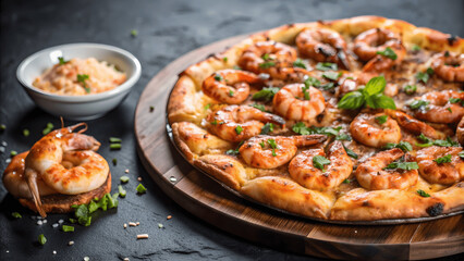 classic and different flavors of delicious italian perfectly baked pizza isolated on dark background