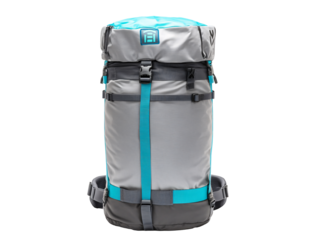 a grey and blue backpack