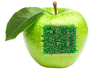 a green apple with a circuit board on it