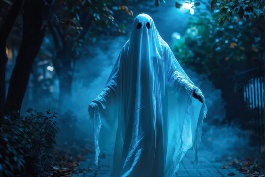 Spooky Sheet Ghost Costume: Perfect for Halloween Parties. generative AI
