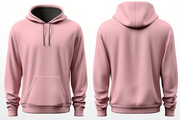 Front and back views of plain pink hoodie mockup for design presentation and showcasing