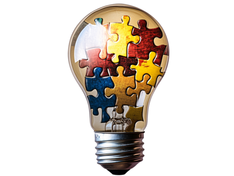 a light bulb with a puzzle piece inside - Powered by Adobe