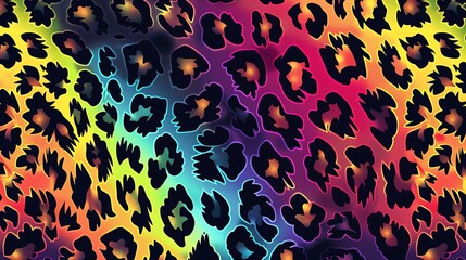 Stylish neon leopard seamless pattern vector rainbow cheetah texture with black and leo skin