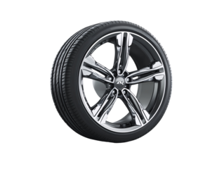 a black tire with silver rims