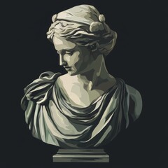 A classical marble bust of a woman, showcasing intricate details and elegant drapery.