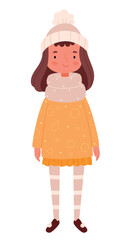 Little girl in stylish autumn clothes.Female apparel for cold weather.Illustration in Scandinavian style.