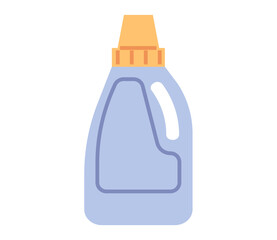 Obraz premium Blue plastic laundry detergent bottle with a yellow cap, featuring an ergonomic handle and curved design. Ideal for household use, displayed on a clean white background for product marketing.
