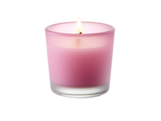 a pink candle in a glass cup