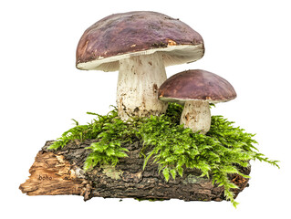 mushrooms on a log with moss