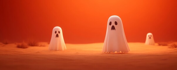 Ghostly showdown in a haunted desert, 3D illustration