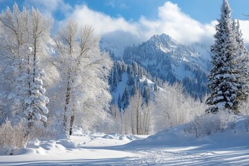 Obraz premium Snowy Mountains Idaho. Winter Wonderland Landscape near Ketchum