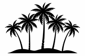 Palm Tree Nature Silhouette Vector Illustration of Summer on White Background. Black And White Vector File