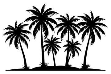 Palm Tree Nature Silhouette Vector Illustration of Summer on White Background. Black And White Vector File