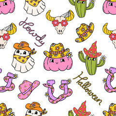 Groovy Western Halloween Seamless Pattern