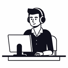 A man is sitting at a desk and working on a computer