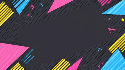 Fototapeta premium 80s and 90s style abstract art with bright geometric patterns and central empty space