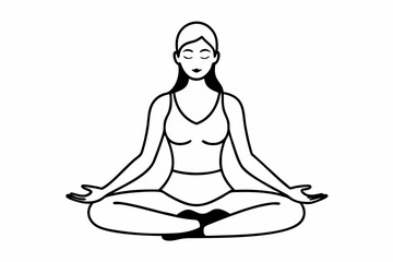 Fit woman meditating on floor line art vector illustration
