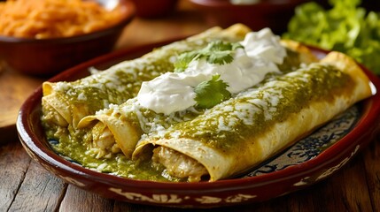 Green Chile Chicken Enchiladas with Cilantro and Sour Cream
