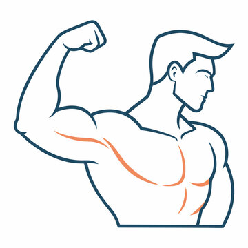 recommend clip art: Strong arm muscles flexing, line art vector illustration