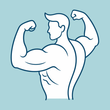 recommend clip art: Strong arm muscles flexing, line art vector illustration