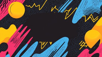 80s and 90s style abstract art with bright geometric patterns and central empty space