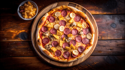 classic and different flavors of delicious italian perfectly baked pizza isolated on dark background