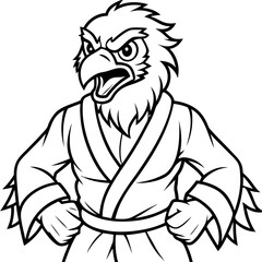 Angry karate Eagle white background line art vector illustration