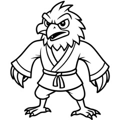 Angry karate Eagle white background line art vector illustration