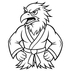 Angry karate Eagle white background line art vector illustration