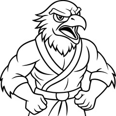 Angry karate Eagle white background line art vector illustration