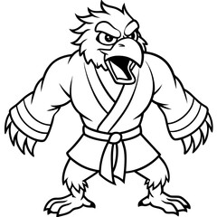 Angry karate Eagle white background line art vector illustration