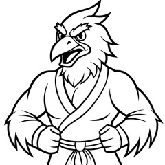 Angry karate Eagle white background line art vector illustration