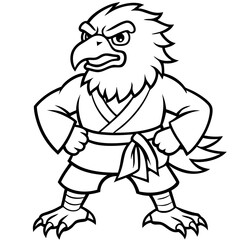 Angry karate Eagle white background line art vector illustration