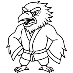 Angry karate Eagle white background line art vector illustration