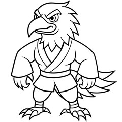 Angry karate Eagle white background line art vector illustration