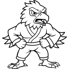 Angry karate Eagle white background line art vector illustration