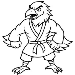 Angry karate Eagle white background line art vector illustration