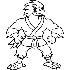 Angry karate Eagle white background line art vector illustration
