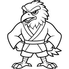Angry karate Eagle white background line art vector illustration