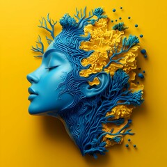 Blue and Yellow Abstract Sculpture.