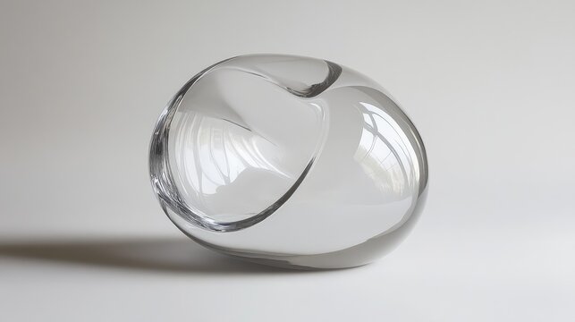 A transparent glass object placed on a white background, altering the perception of its form.