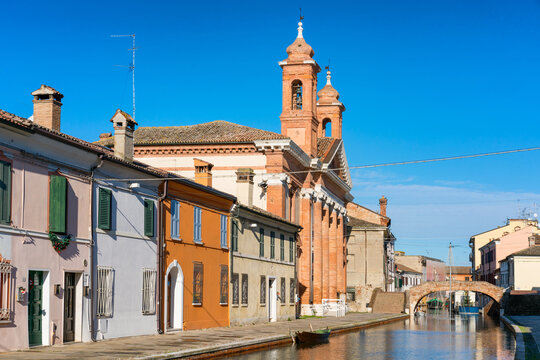 Delta Antico Museum antique building with Bridge of the Cops, Comacchio, Emilia-Romagna, Italy