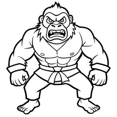 Angry Karate gorilla White Background line art vector illustration