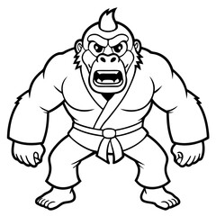 Angry Karate gorilla White Background line art vector illustration